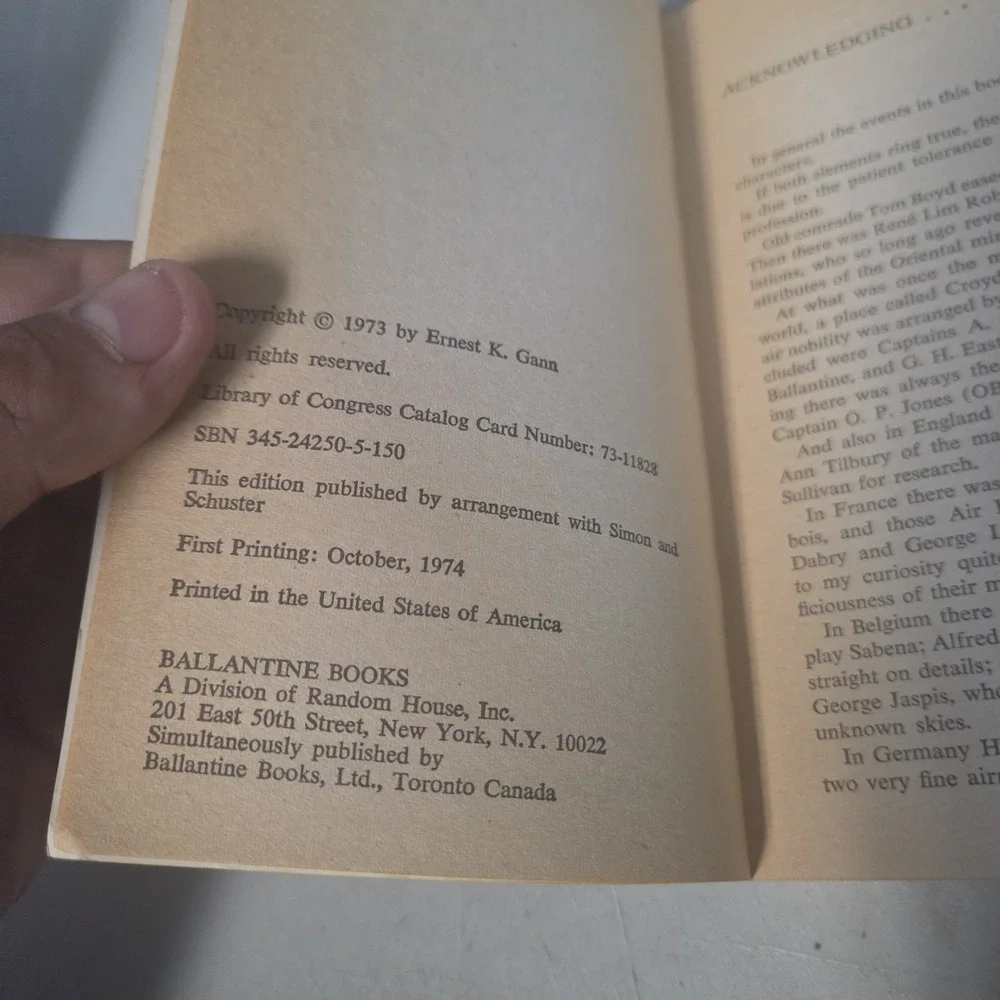Band of Brothers Ernest K Gann 1st Printing Mass Market Paperback 1974